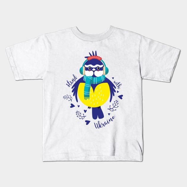 Tit bird stand with Ukraine Kids T-Shirt by Tagor_store